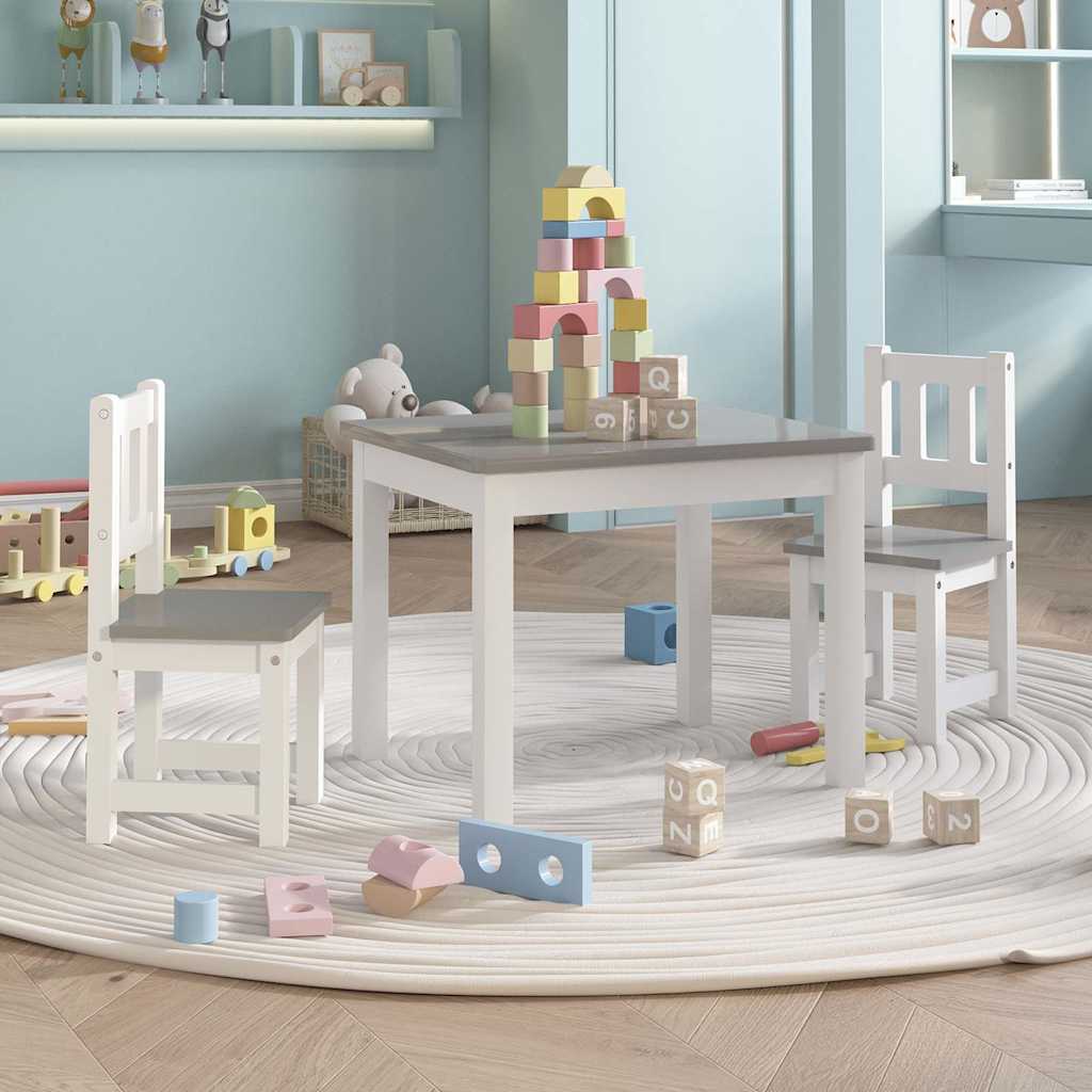 Kids Table and 2 Chairs Set White Grey MDF Children Activity Furniture
