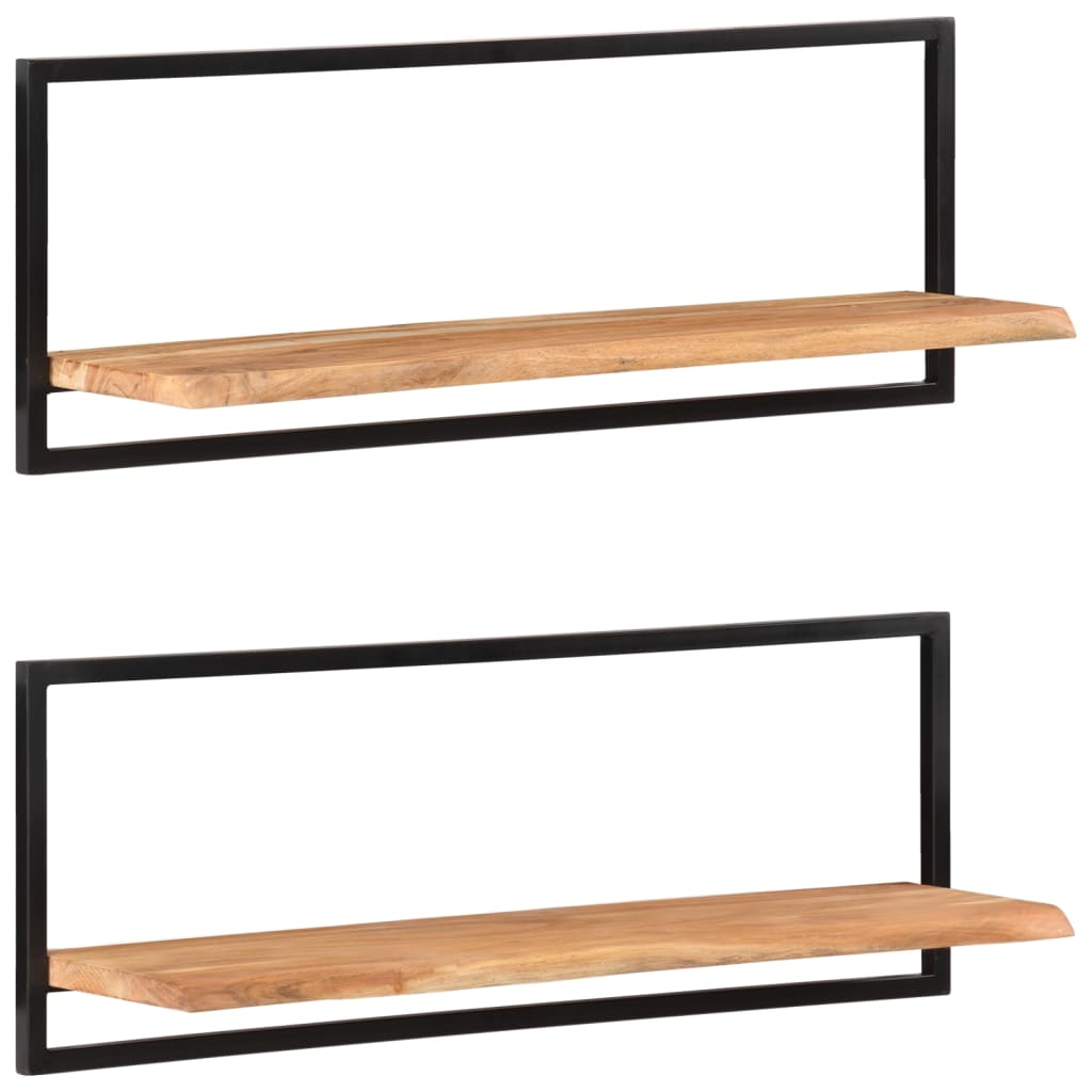 Wall Shelves 2 Pcs Solid Wood Acacia And Steel