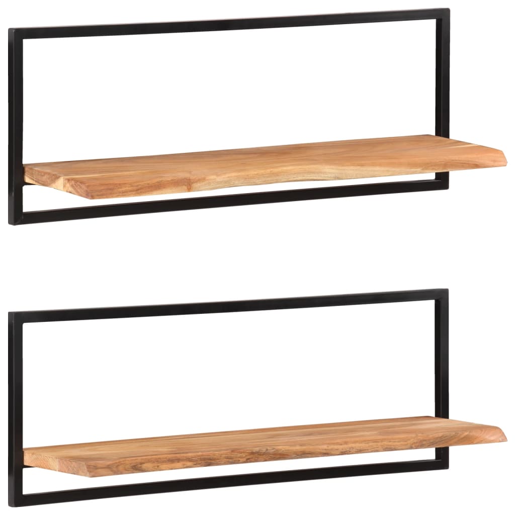 Wall Shelves 2 Pcs Solid Wood Acacia And Steel