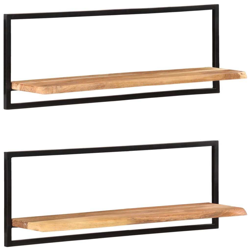Wall Shelves 2 Pcs Solid Wood Acacia And Steel