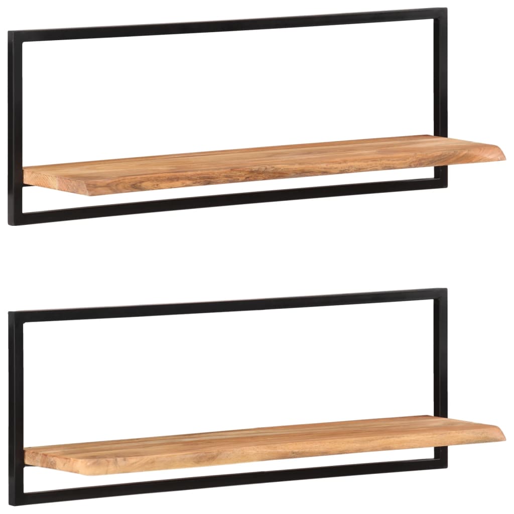 Wall Shelves 2 Pcs Solid Wood Acacia And Steel