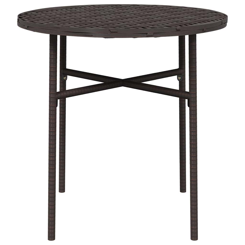 Garden Tea Table Brown Poly Rattan 45cm Round Outdoor Patio Weather Resistant