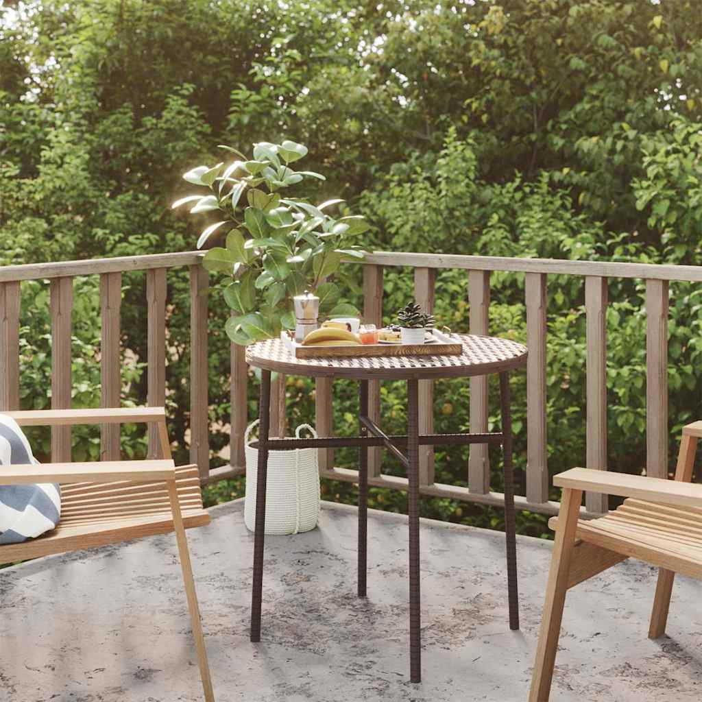 Garden Tea Table Brown Poly Rattan 45cm Round Outdoor Patio Weather Resistant