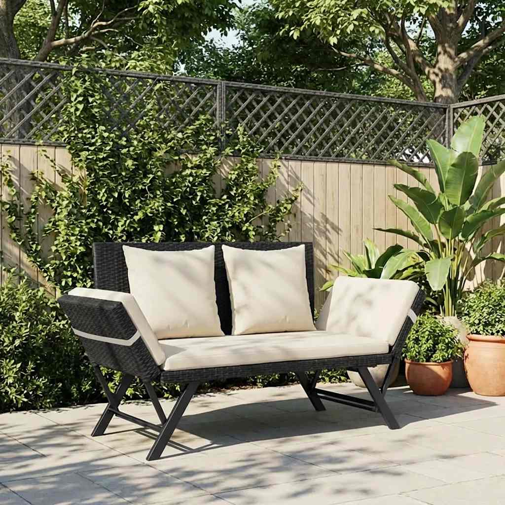 Garden Bench With Cushions 176 Cm Poly Rattan