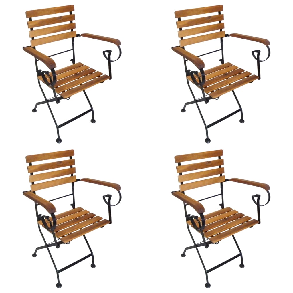 Folding Garden Chairs 4 Pcs Steel And Solid Wood Acacia
