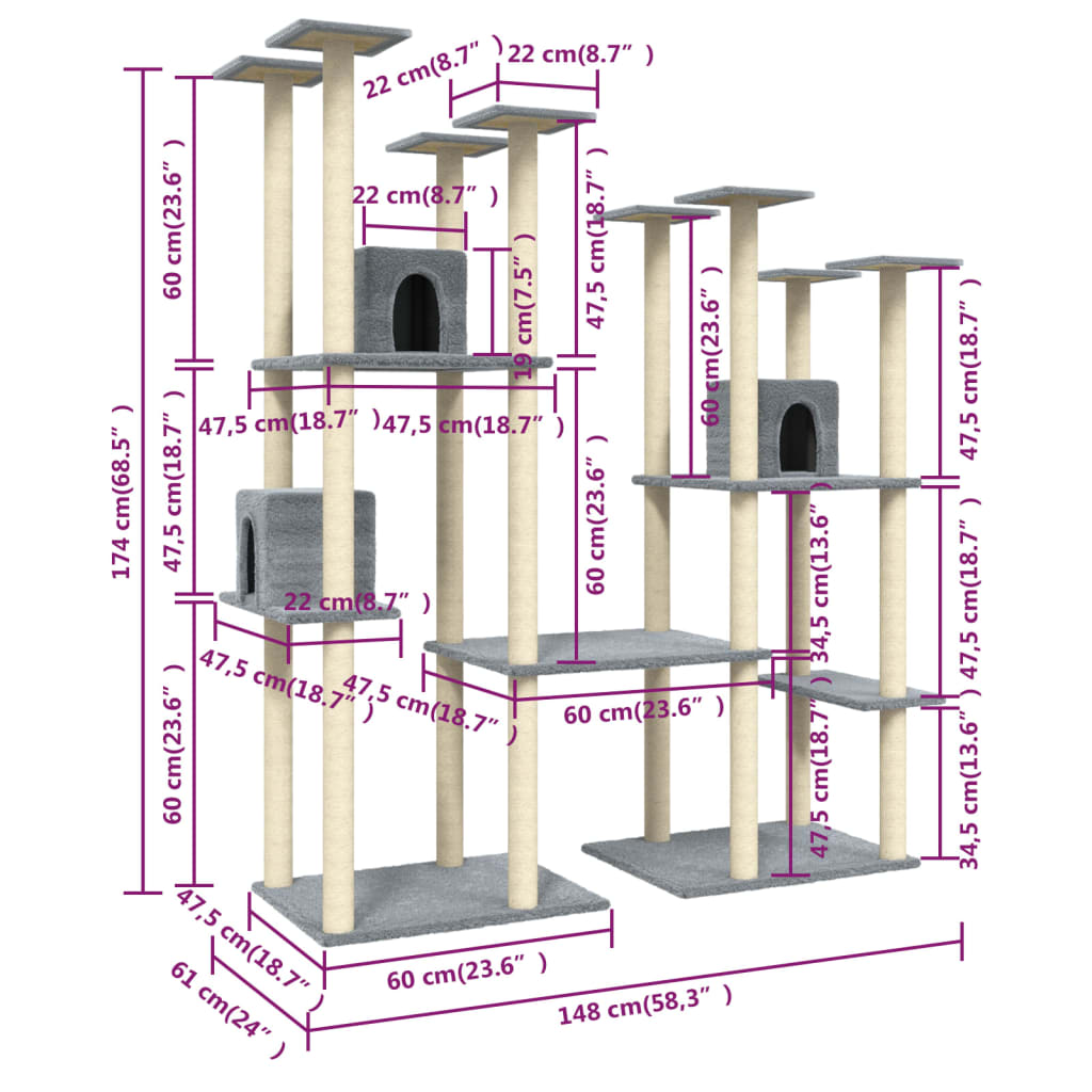 Cat Tree With Sisal Scratching Posts 174 Cm