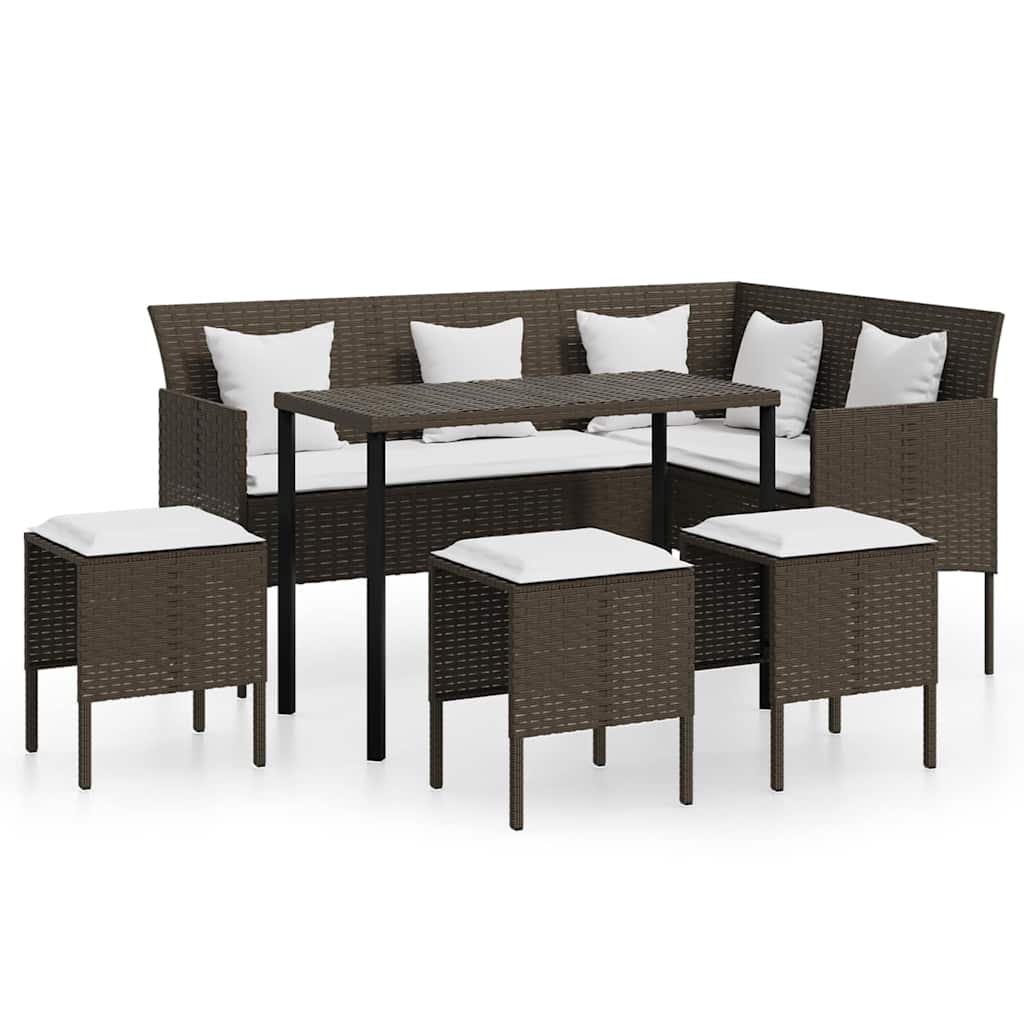 Outdoor Furniture Set 5 Piece L-Shaped Couch Sofa Cushions Poly Rattan brown 161