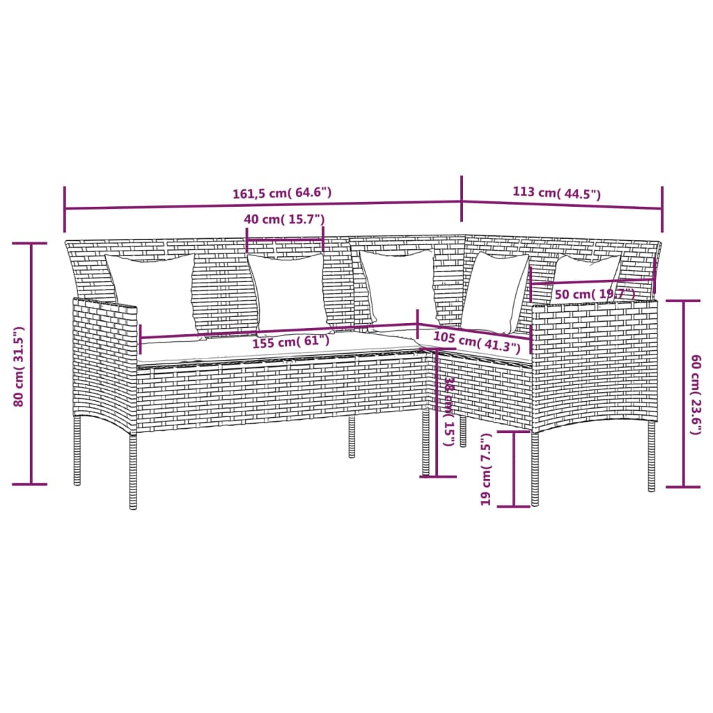 5 Piece L-Shaped Couch Sofa Set With Cushions Poly Rattan