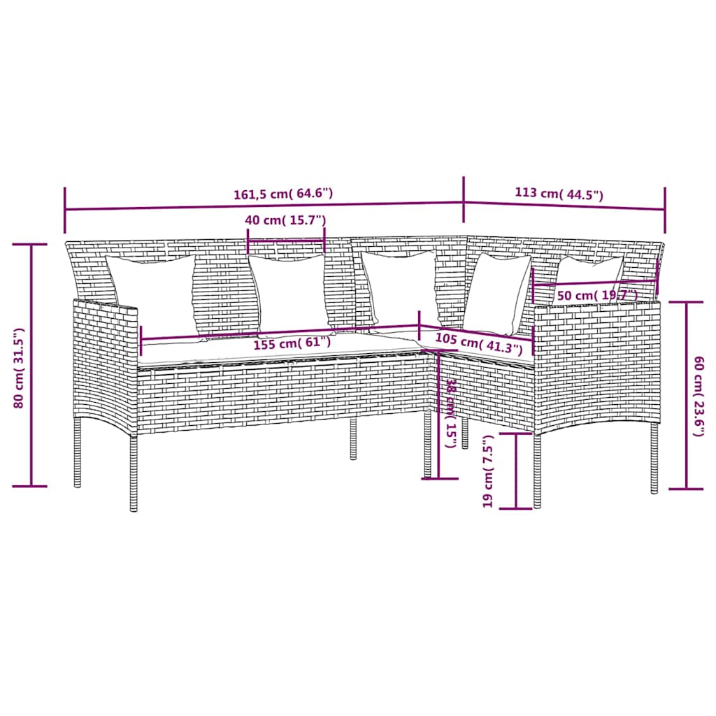 Outdoor Furniture Set 5 Piece L-Shaped Couch Sofa Cushions Poly Rattan brown 161
