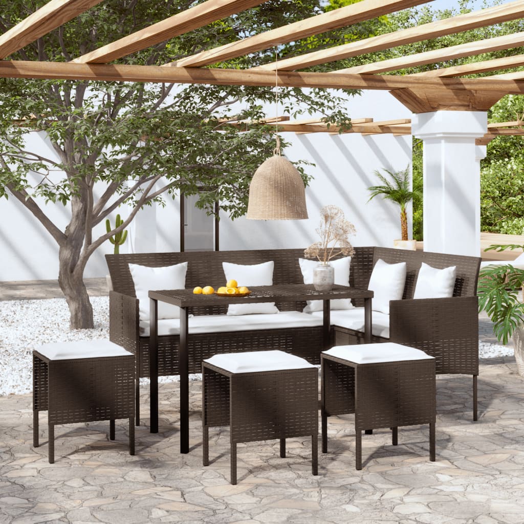 5 Piece L-Shaped Couch Sofa Set With Cushions Poly Rattan