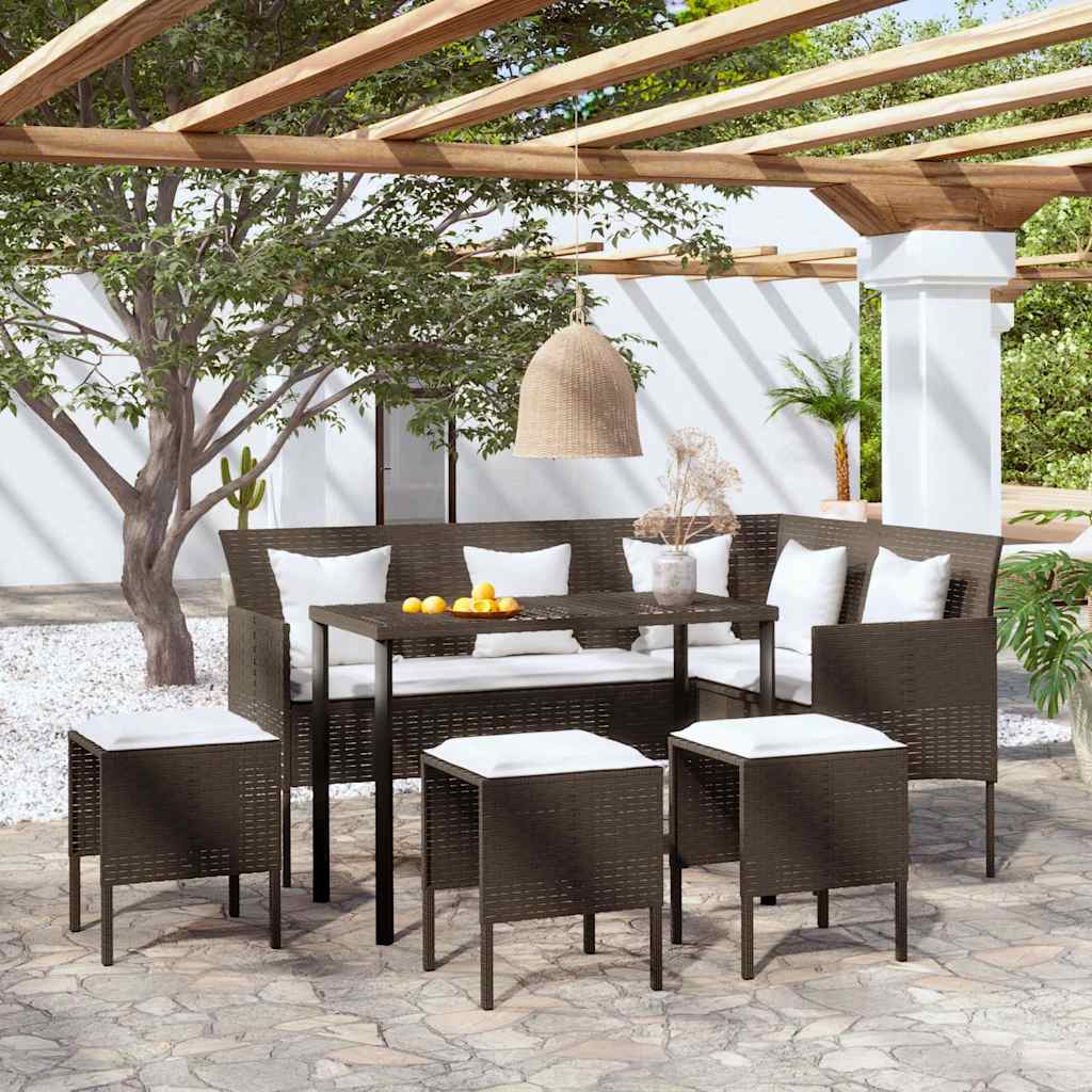 Outdoor Furniture Set 5 Piece L-Shaped Couch Sofa Cushions Poly Rattan brown 161