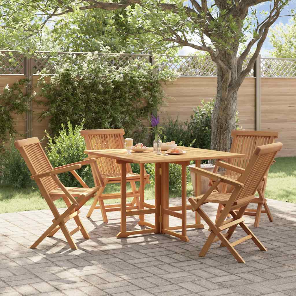 5 Piece Folding Outdoor Dining Set Solid Wood Teak