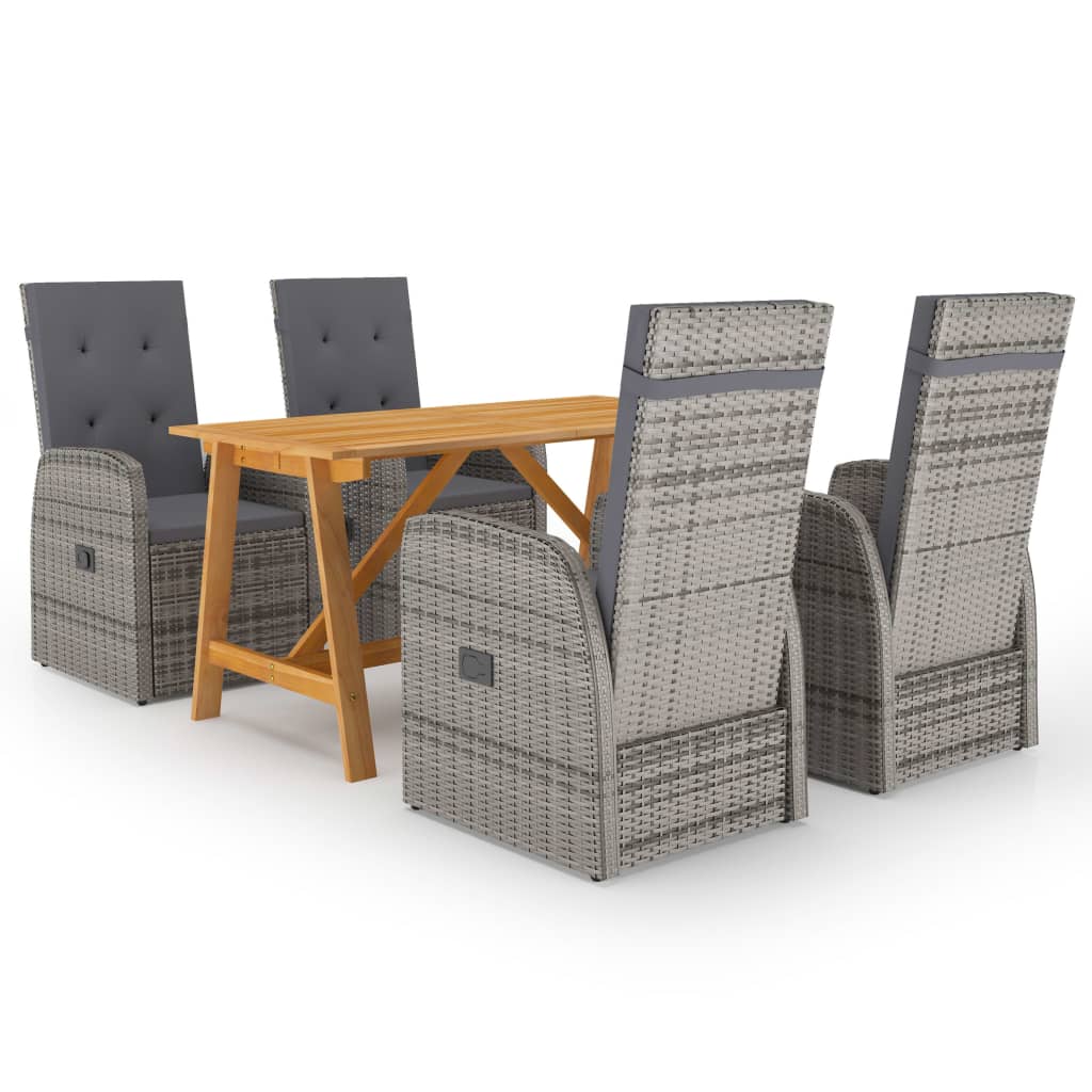 5 Piece Garden Dining Set With Cushions Poly Rattan