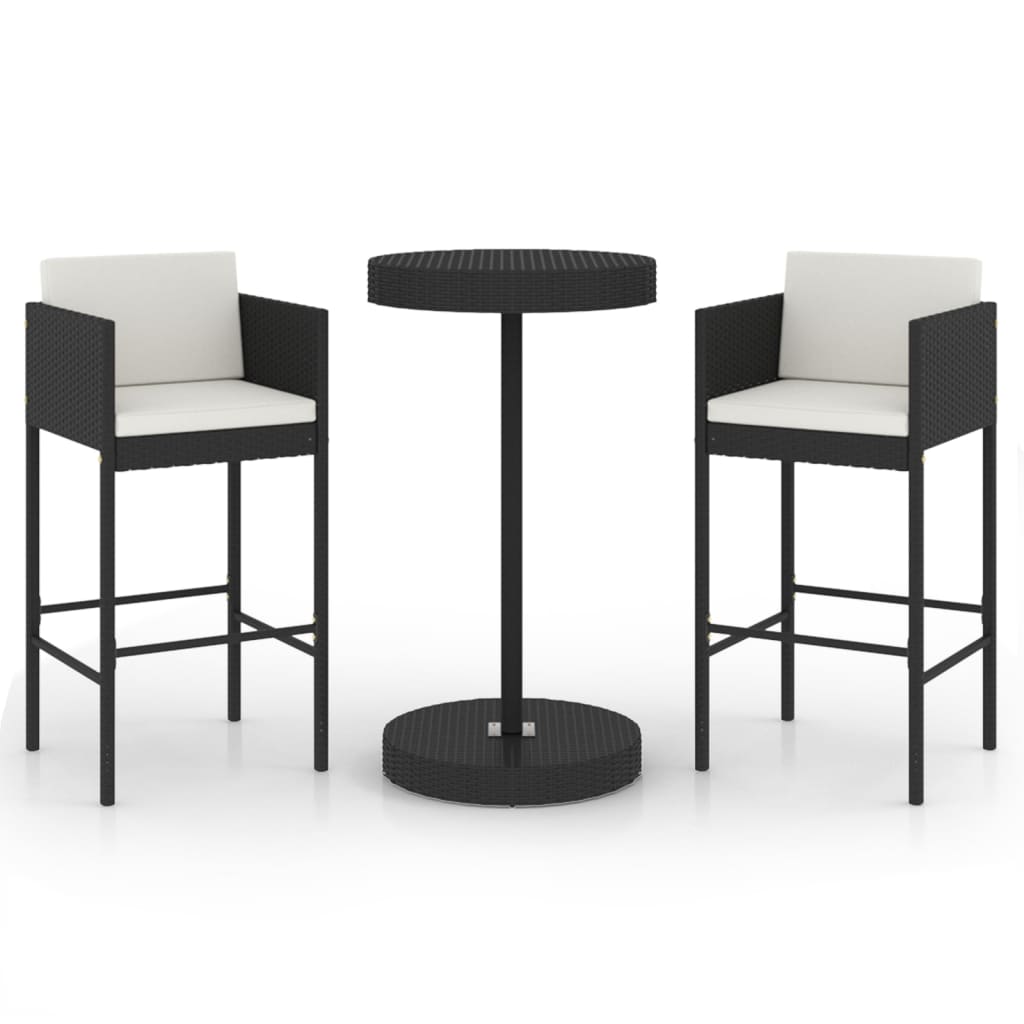3 Piece Garden Bar Set With Cushions Poly Rattan