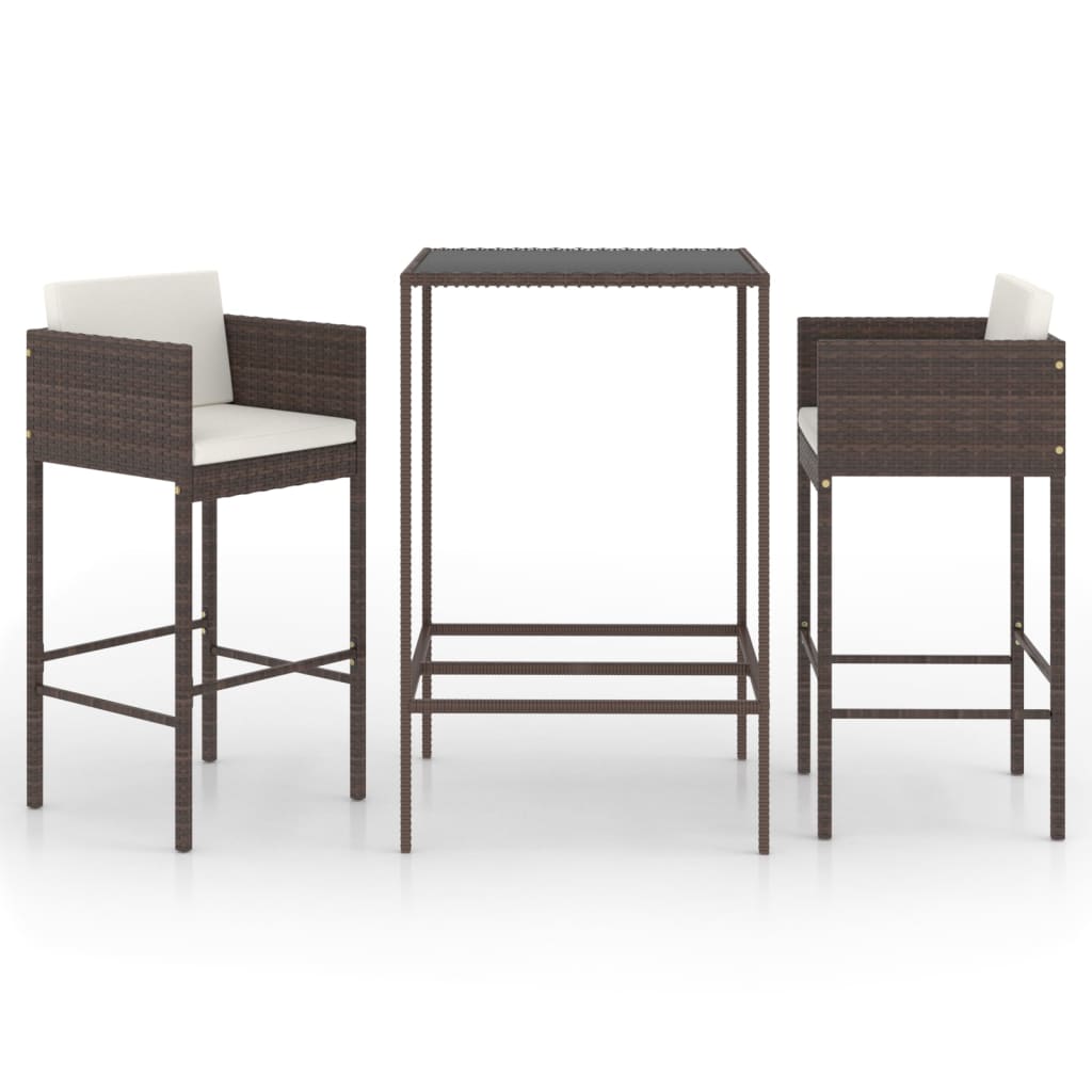 3 Piece Garden Bar Set With Cushions Poly Rattan