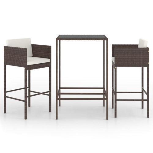 3 Piece Garden Bar Set With Cushions Poly Rattan