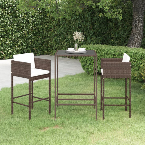 3 Piece Garden Bar Set With Cushions Poly Rattan