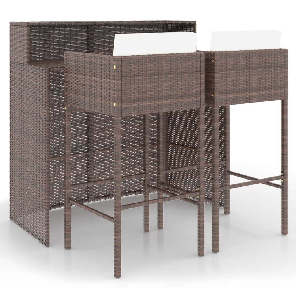 3 Piece Garden Bar Set With Cushions Poly Rattan