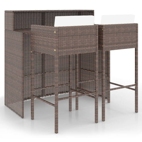 3 Piece Garden Bar Set With Cushions Poly Rattan