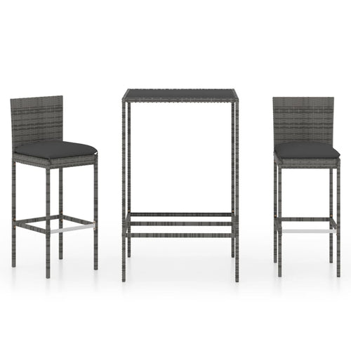 3 Piece Garden Bar Set With Cushions Poly Rattan