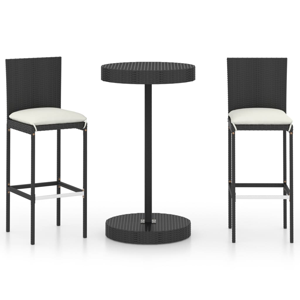 3 Piece Garden Bar Set With Cushions Poly Rattan
