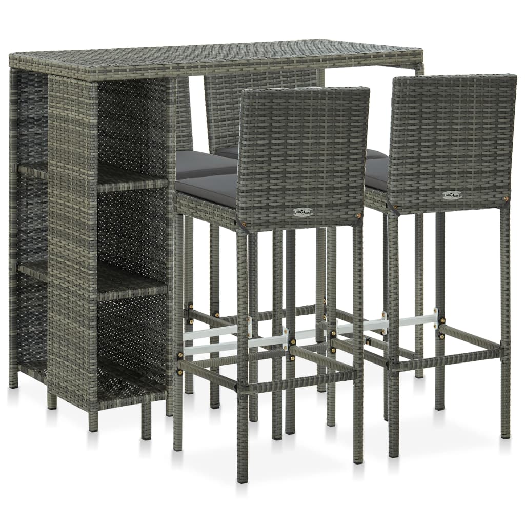 5 Piece Garden Bar Set With Cushions Poly Rattan