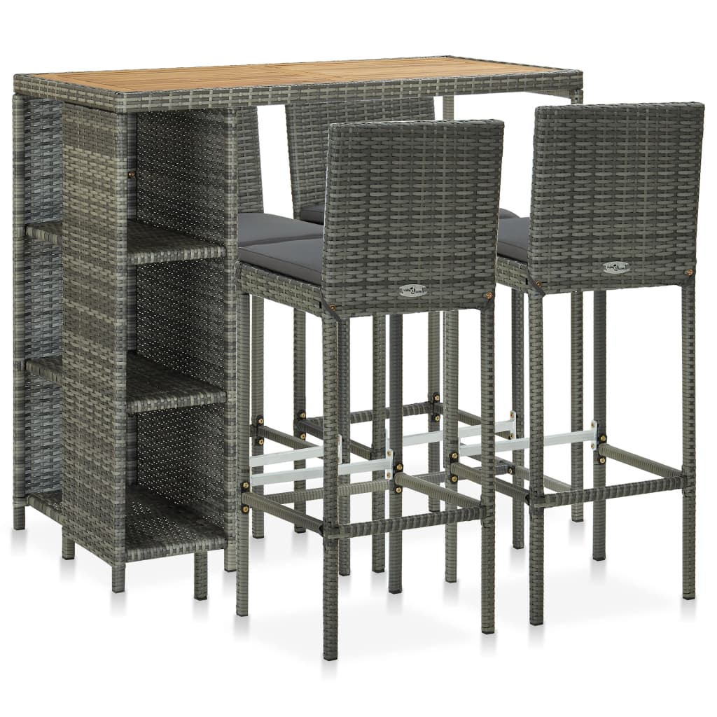 5 Piece Garden Bar Set With Cushions Poly Rattan
