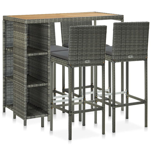 5 Piece Garden Bar Set With Cushions Poly Rattan