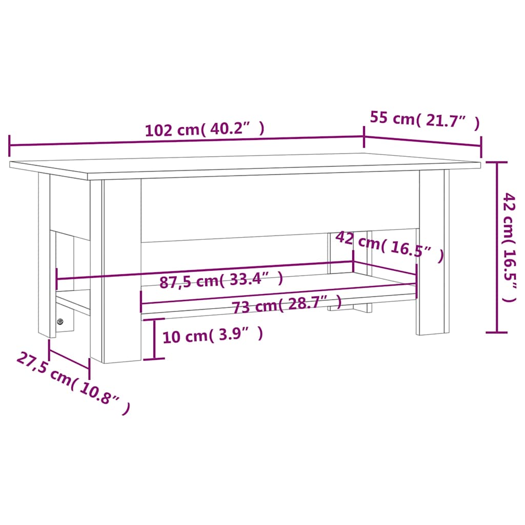 Coffee Table Engineered Wood Smoked Oak Old Wood Artisan Oak Concrete Grey White