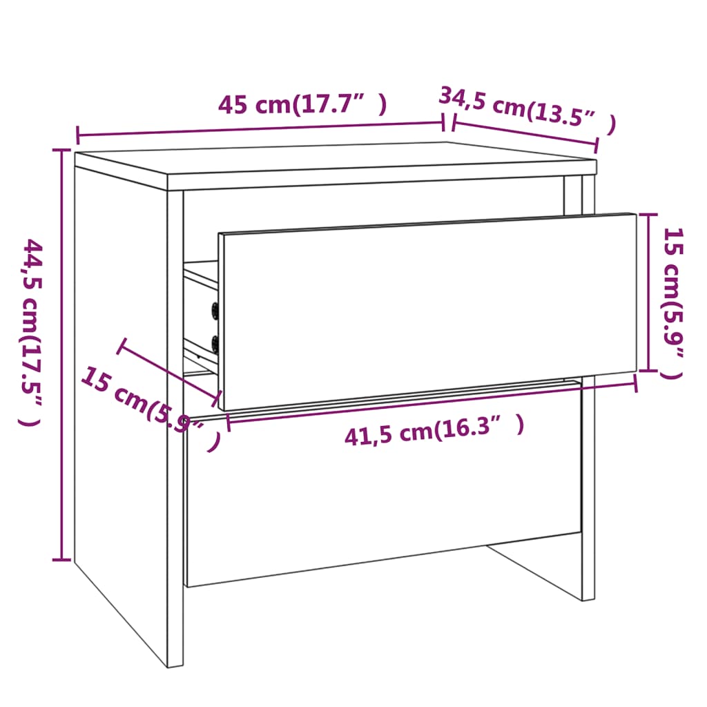 Bedside Cabinet 45X34.5X44.5 Cm Engineered Wood