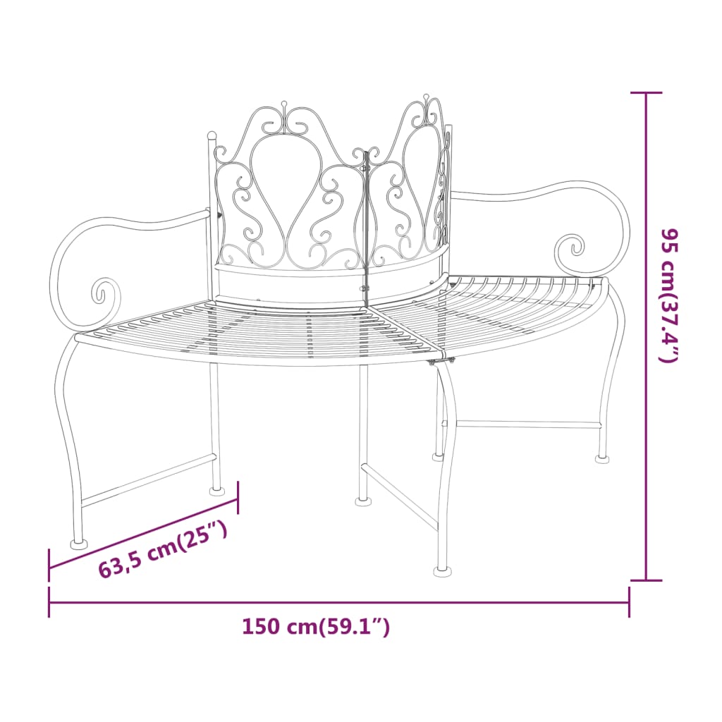 Tree Bench 150 Cm Black Steel