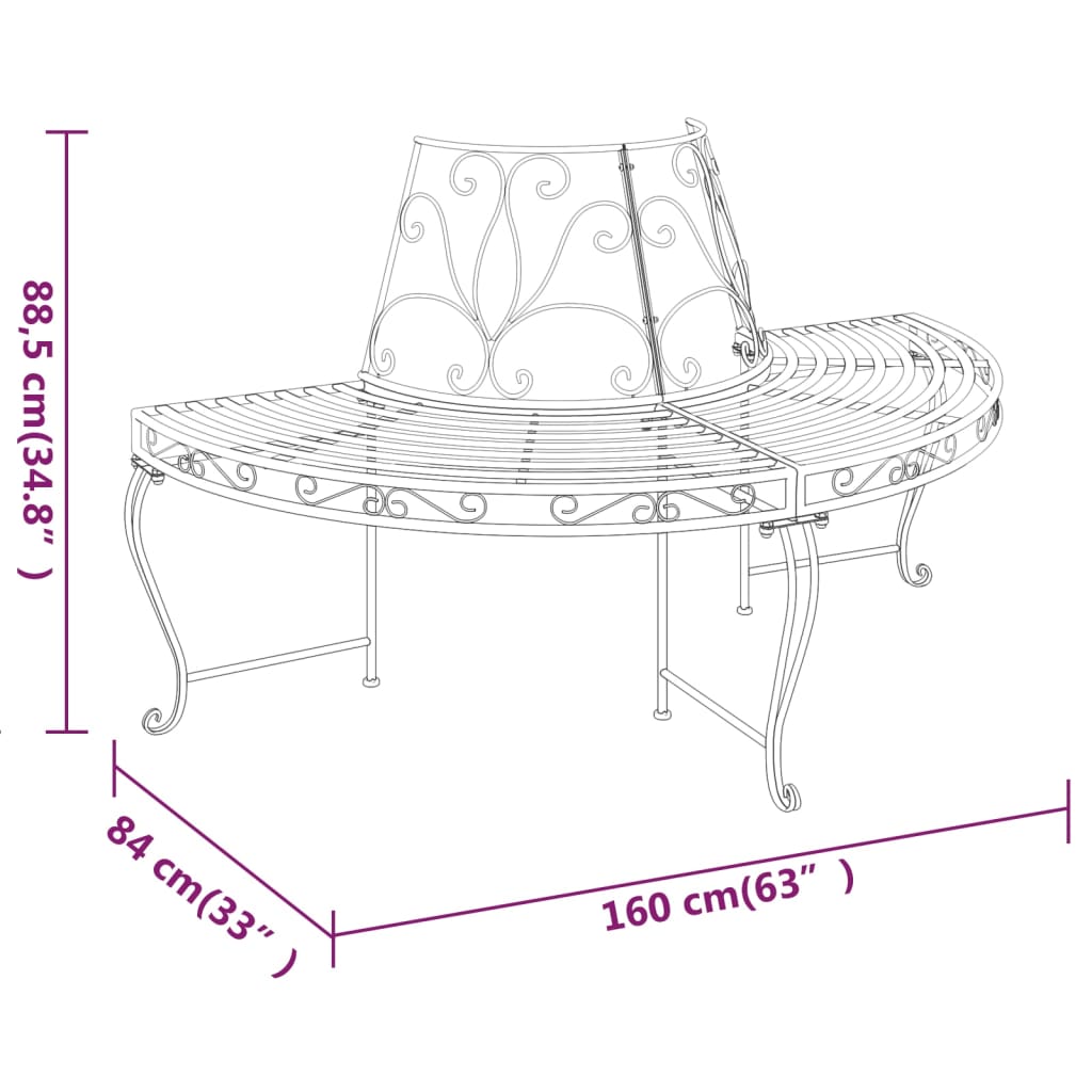 Half Round Tree Bench Ø160 Cm Black Steel