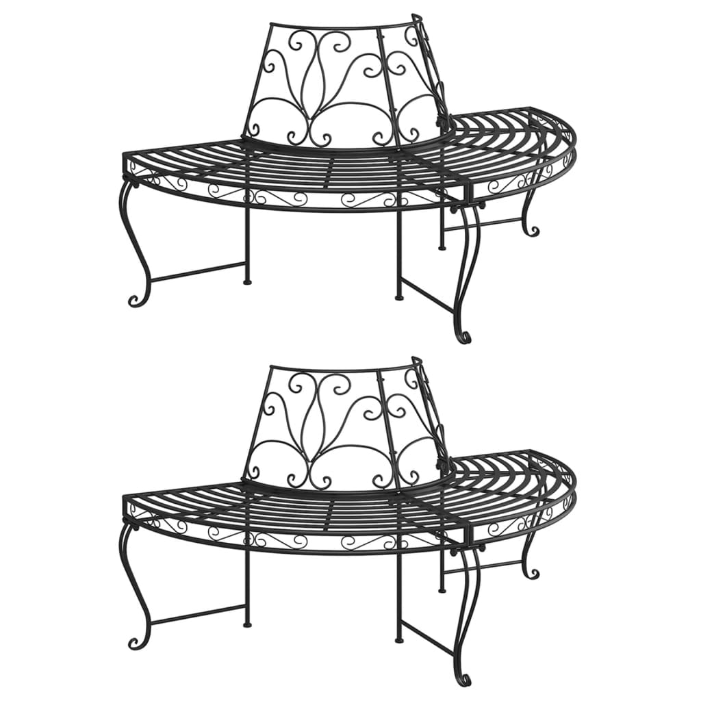 Half Round Tree Bench 2 Pcs Ø160 Cm Black Steel