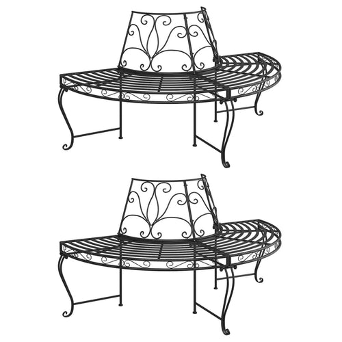 Half Round Tree Bench 2 Pcs Ø160 Cm Black Steel