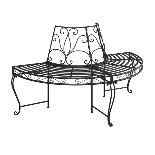Half Round Tree Bench 2 Pcs Ø160 Cm Black Steel