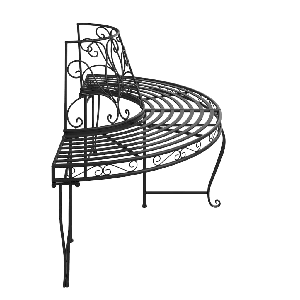 Half Round Tree Bench 2 Pcs Ø160 Cm Black Steel