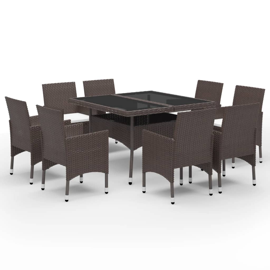 9 Piece Garden Dining Set Poly Rattan And Tempered Glass