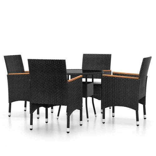 5 Piece Garden Bistro Set Poly Rattan And Tempered Glass