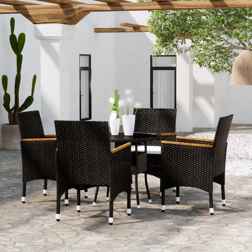 5 Piece Garden Bistro Set Poly Rattan And Tempered Glass