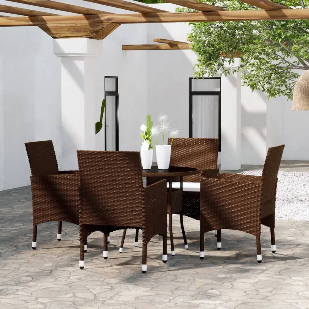 5 Piece Garden Bistro Set Poly Rattan And Tempered Glass