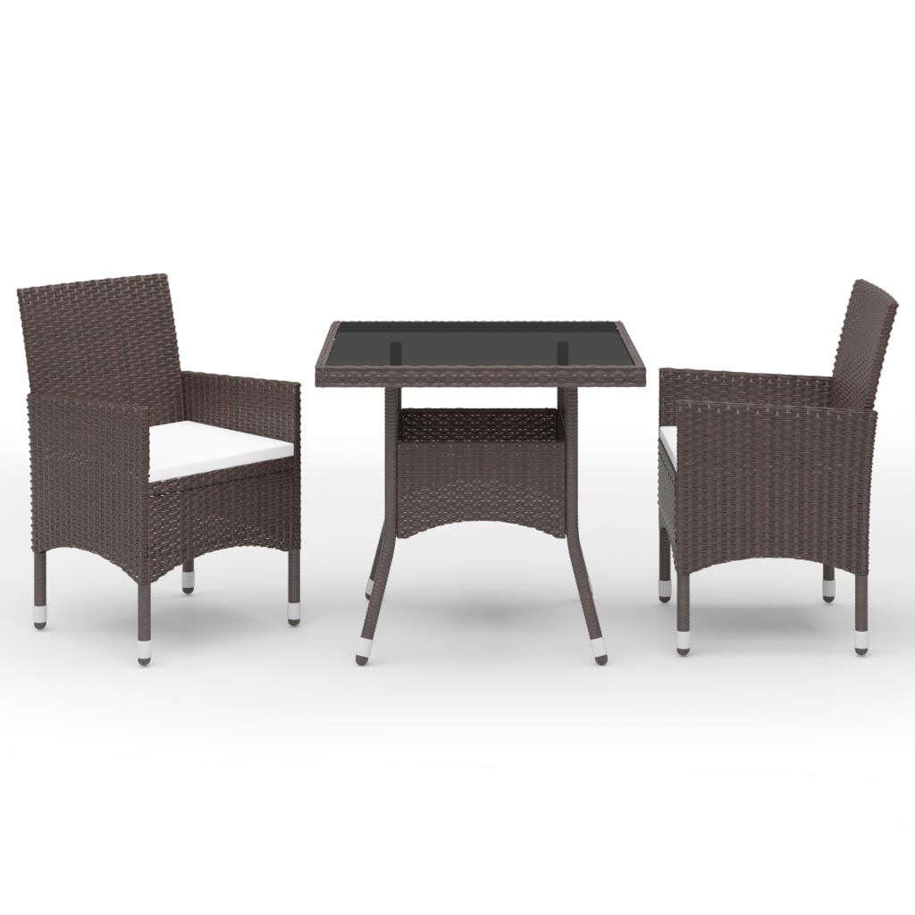 3 Piece Garden Dining Set Poly Rattan And Tempered Glass