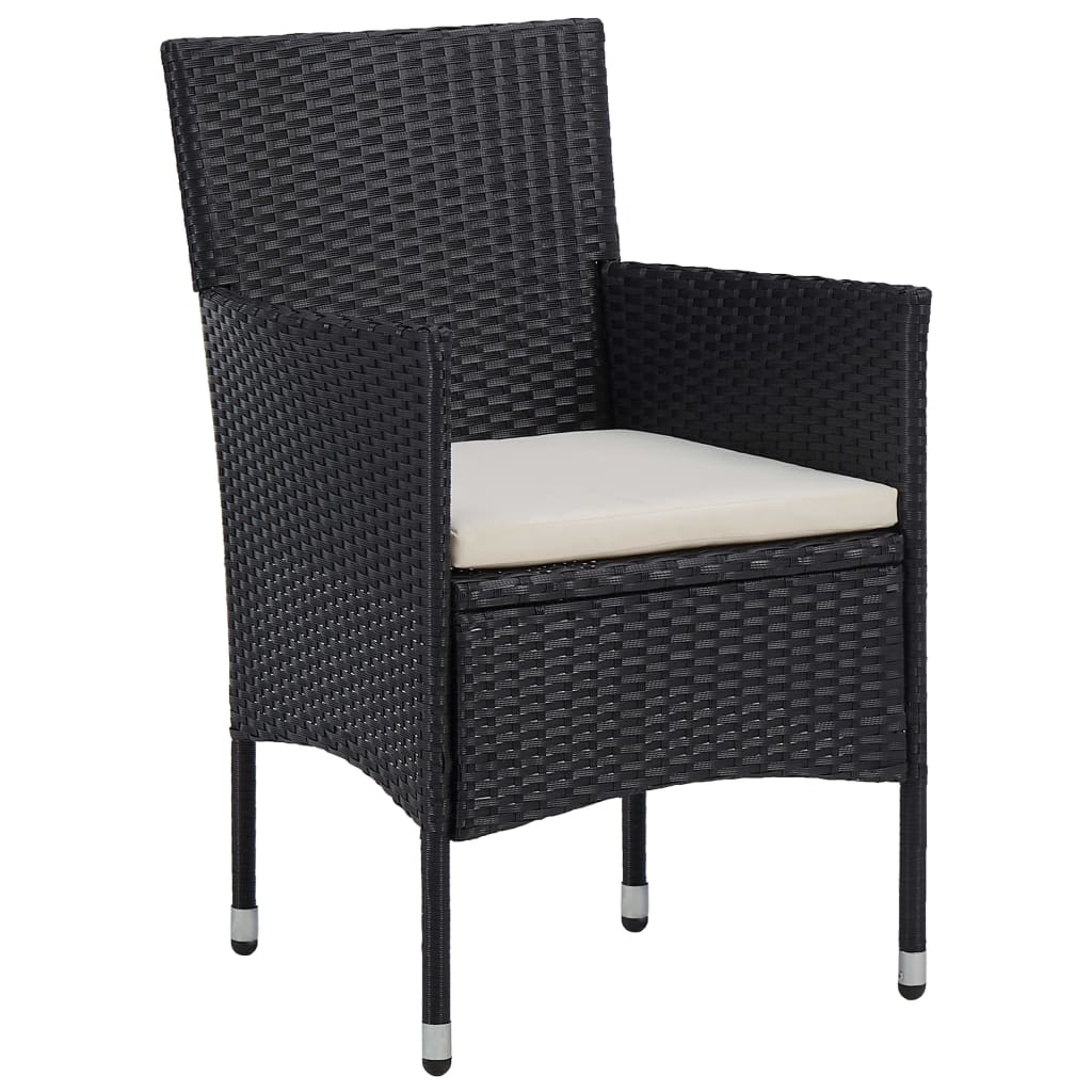 3 Piece Garden Dining Set Poly Rattan And Solid Wood Black
