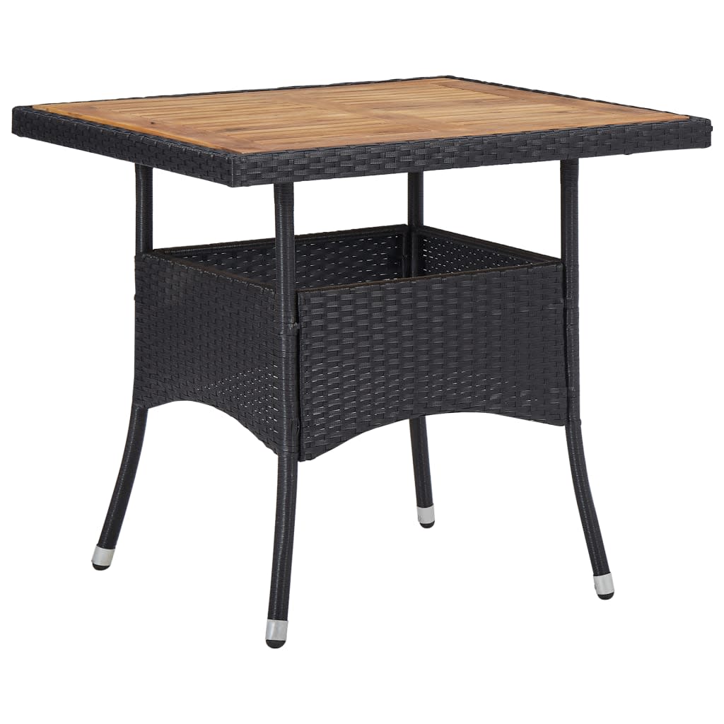 3 Piece Garden Dining Set Poly Rattan And Solid Wood Black
