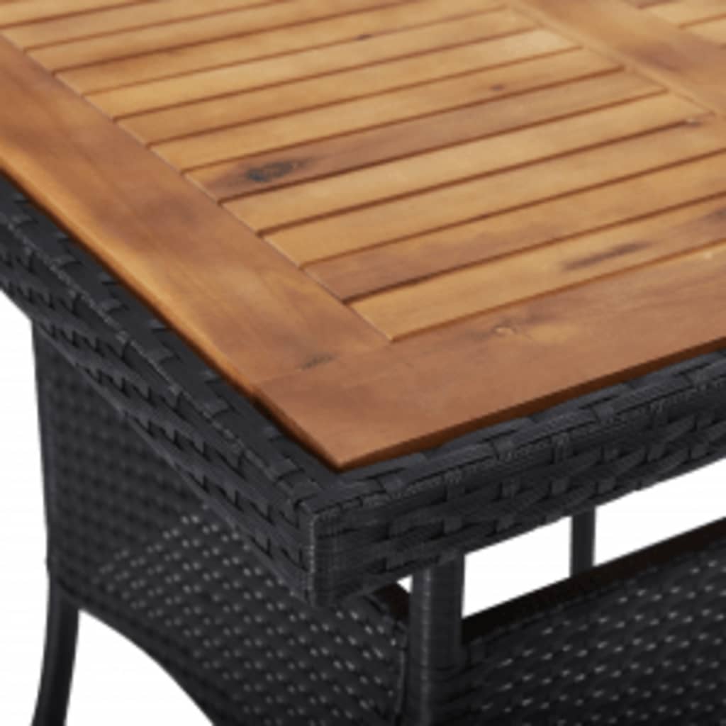 3 Piece Garden Dining Set Poly Rattan And Solid Wood Black