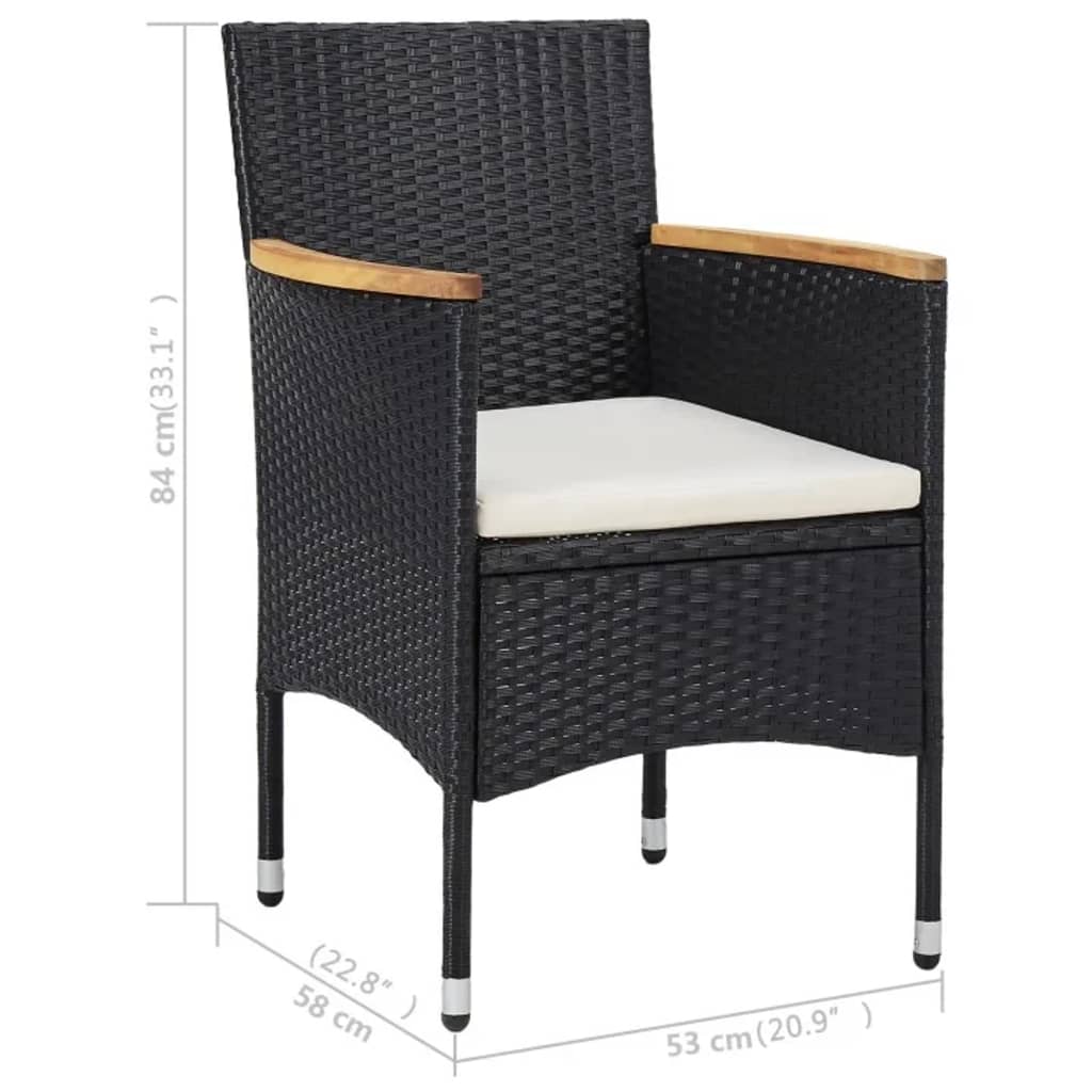 3 Piece Garden Dining Set Poly Rattan And Solid Wood Black