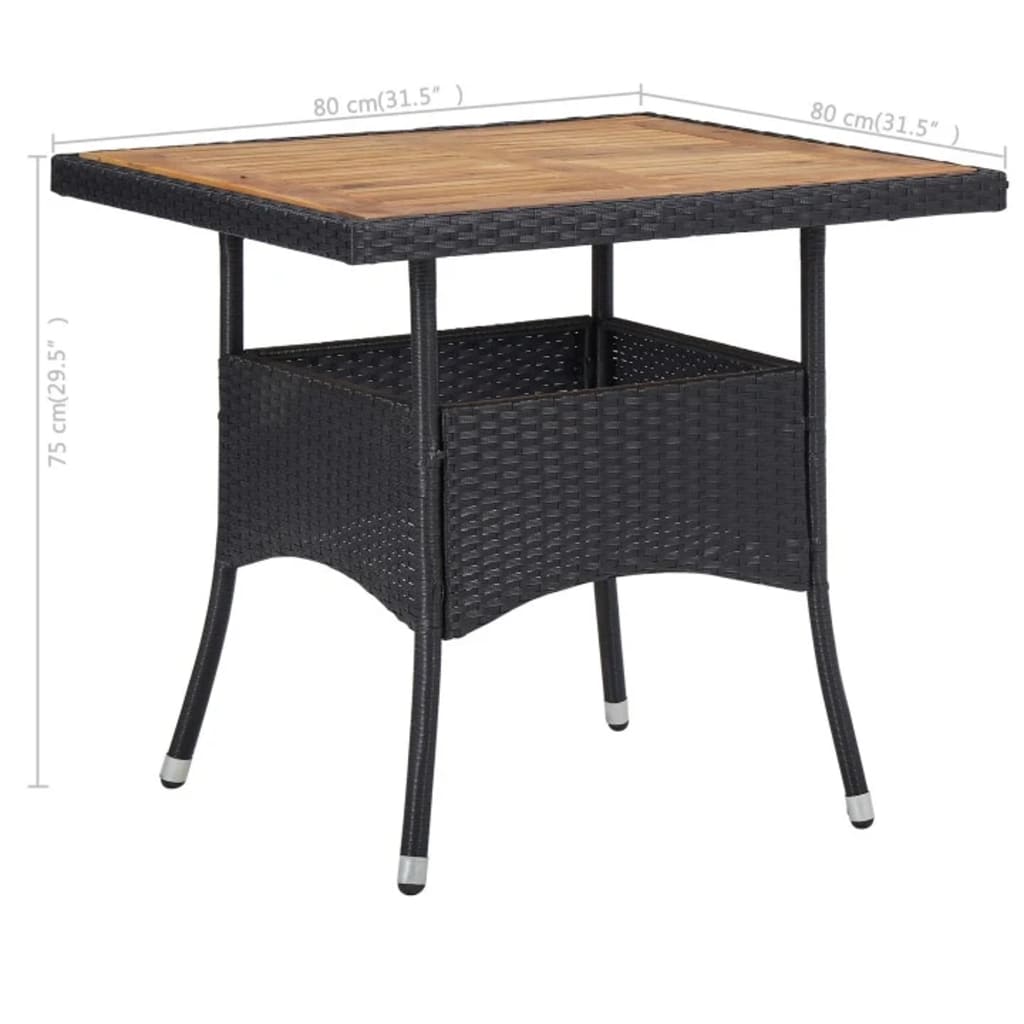 3 Piece Garden Dining Set Poly Rattan And Solid Wood Black