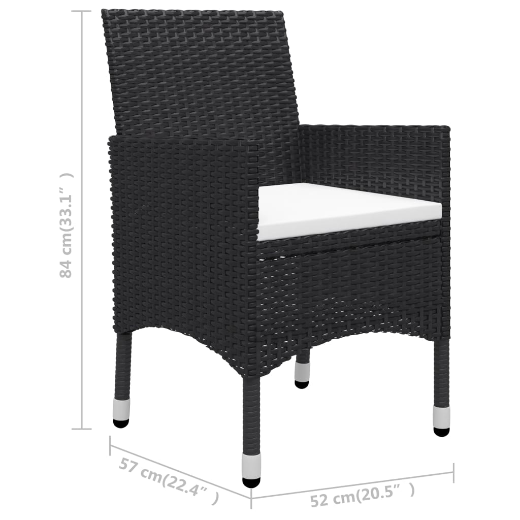 3 Piece Garden Dining Set Poly Rattan And Tempered Glass
