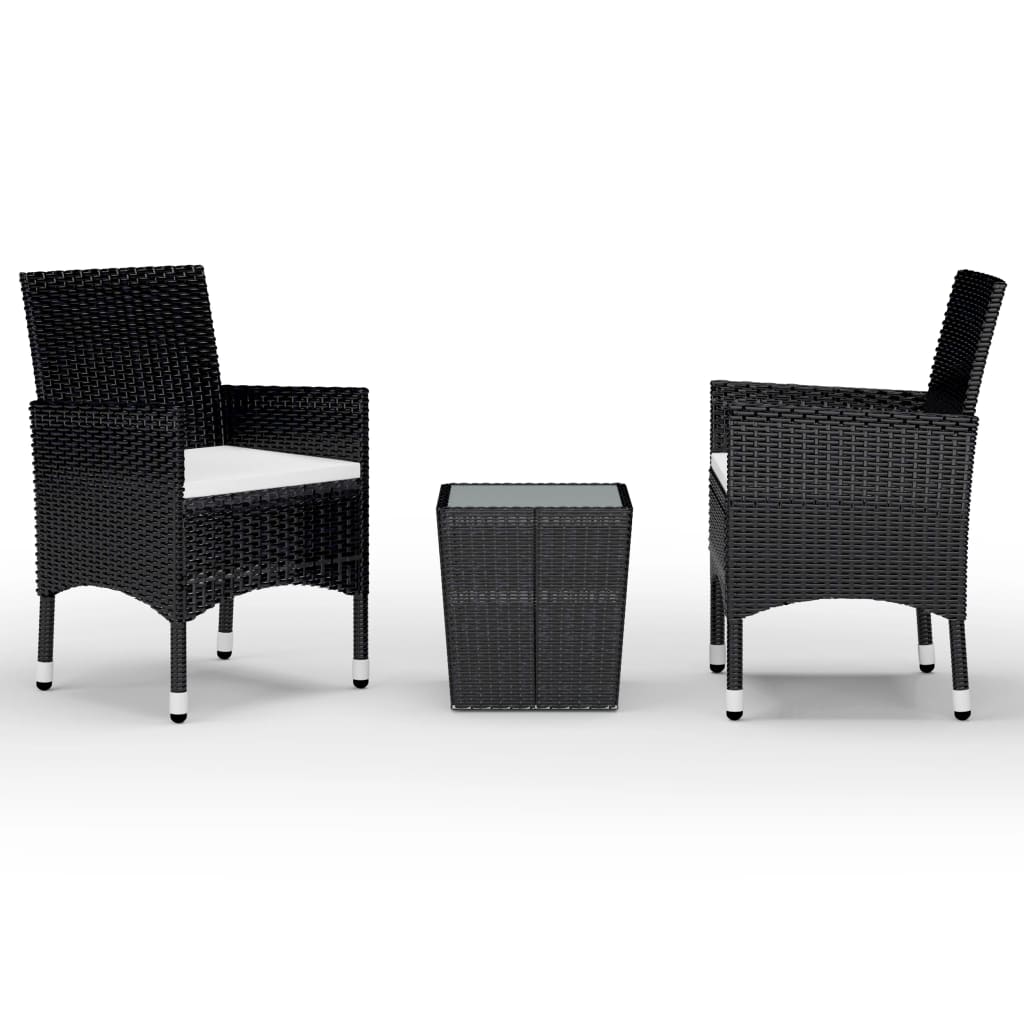 3 Piece Garden Bistro Set Poly Rattan And Tempered Glass