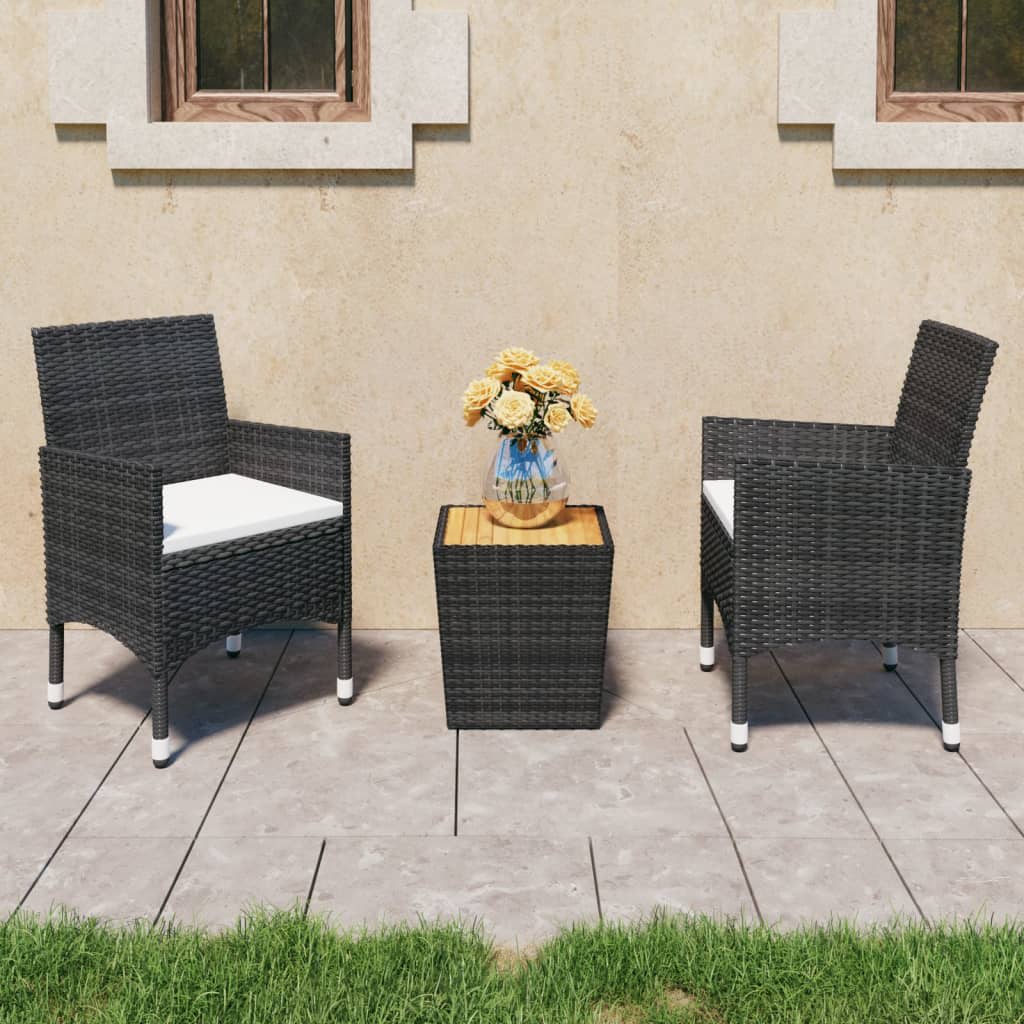 3 Piece Garden Bistro Set Poly Rattan And Tempered Glass