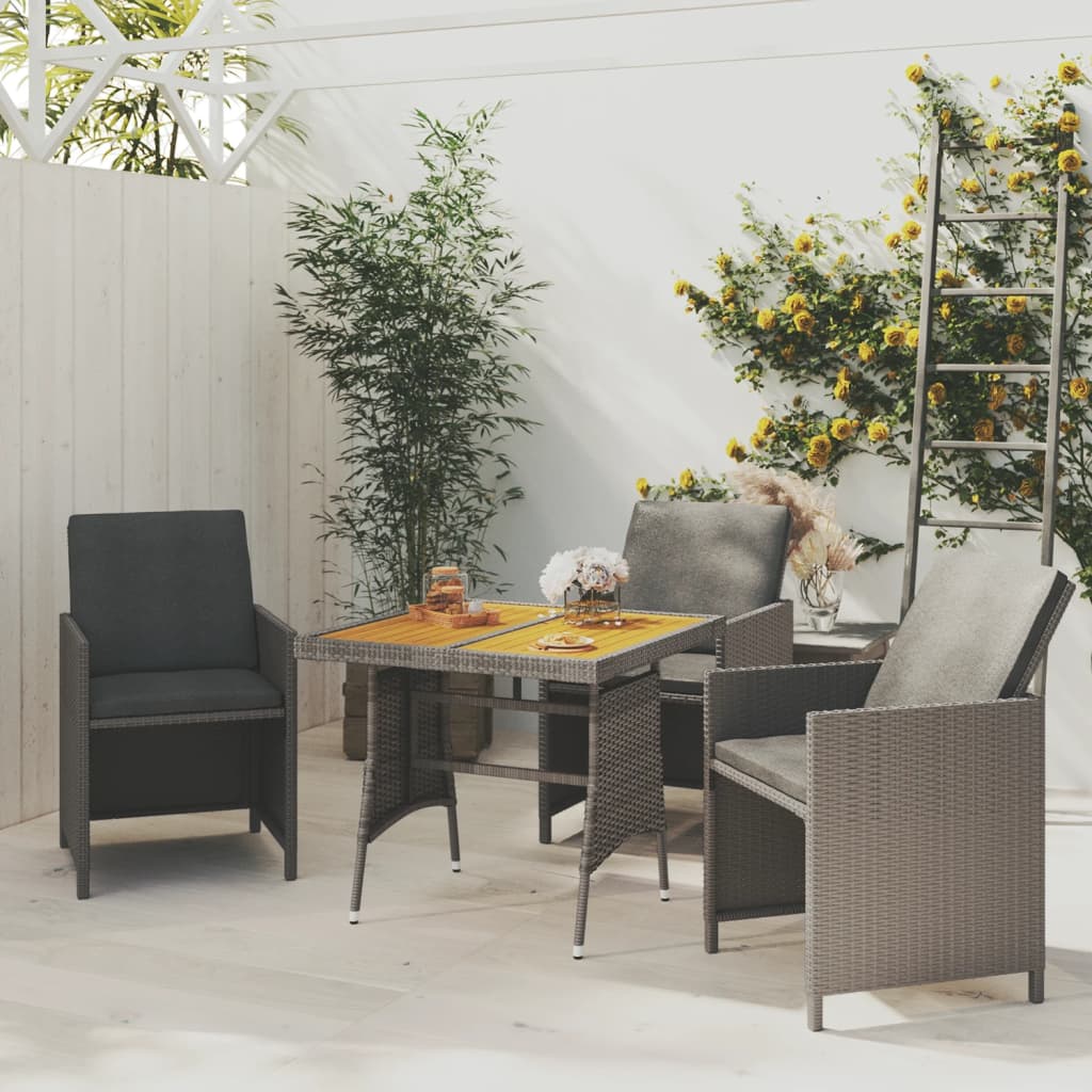Garden Table Poly Rattan & Solid Acacia Wood